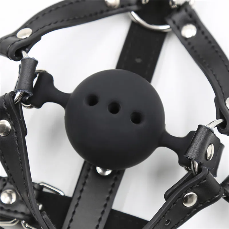 BDSM PU Leather Belt Silicone Ball Open Mouth Gag Cosplay Bondage Restraints Adult Slave Fetishism Sex Toys For Adults Drooling