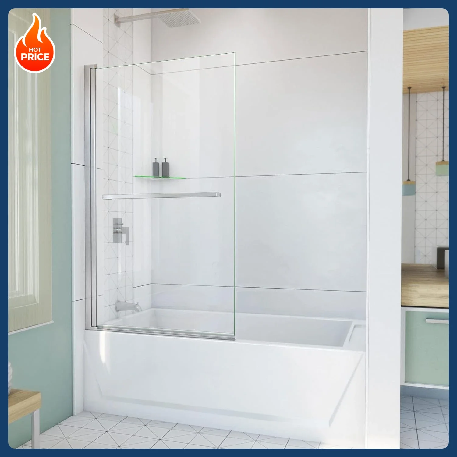 

Бестселлер [Сниженная цена!] Дверца для ванной комнаты Aqua-Q Swing безрамная, 34 дюйма (Ш) x 58 дюймов (В), цвет матовый никель