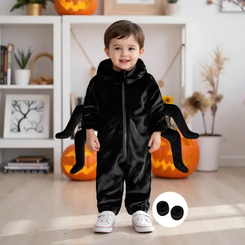 Babyspindelkostym Kreativ Halloween Dragkedja Cosplay Huva Jumpsuit med Fotskydd för Fest 6 best sales Halloween-kostym för bebisar - №5
