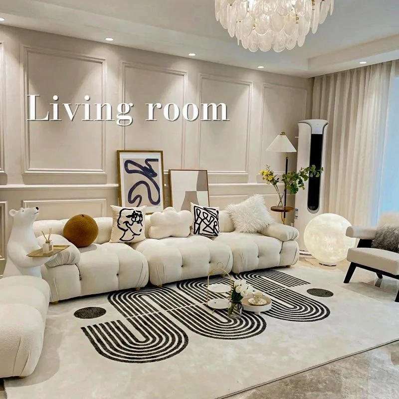 Customized Design professional Luxury Modern White Faux Wool Lounge Furniture L Shape Sofa Corner Sofa Set