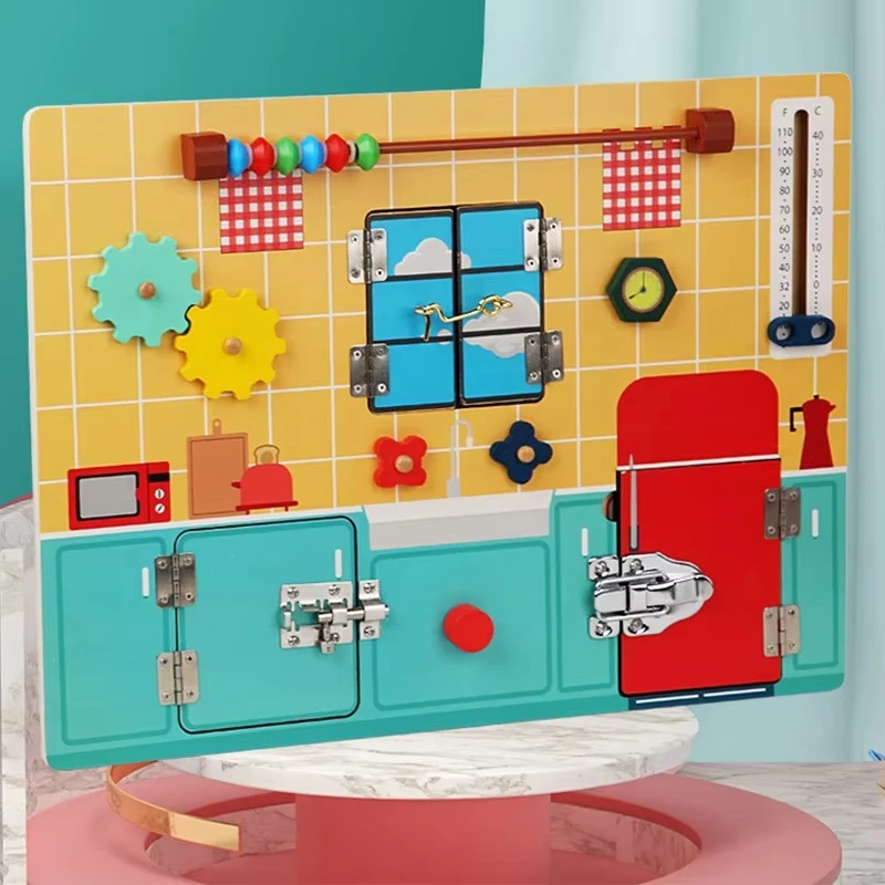Early Education Children's Wooden Puzzle Toy Multi Functional Kitchen Busy Board Education Enlightenment