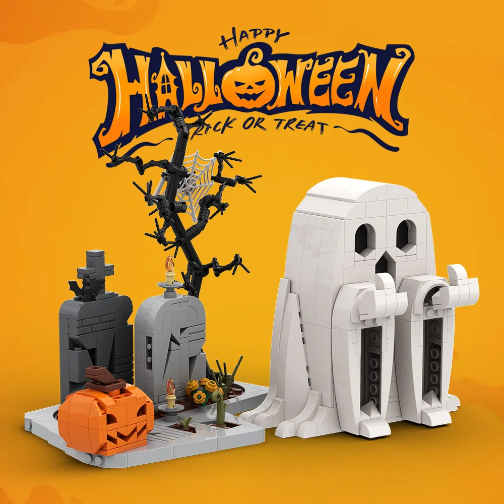 Klocki Gobricks MOC Halloween Duch Palce Potwór Model Świąteczny Dowcip Klocki DIY Zabawka do Składania Prezent dla Dzieci