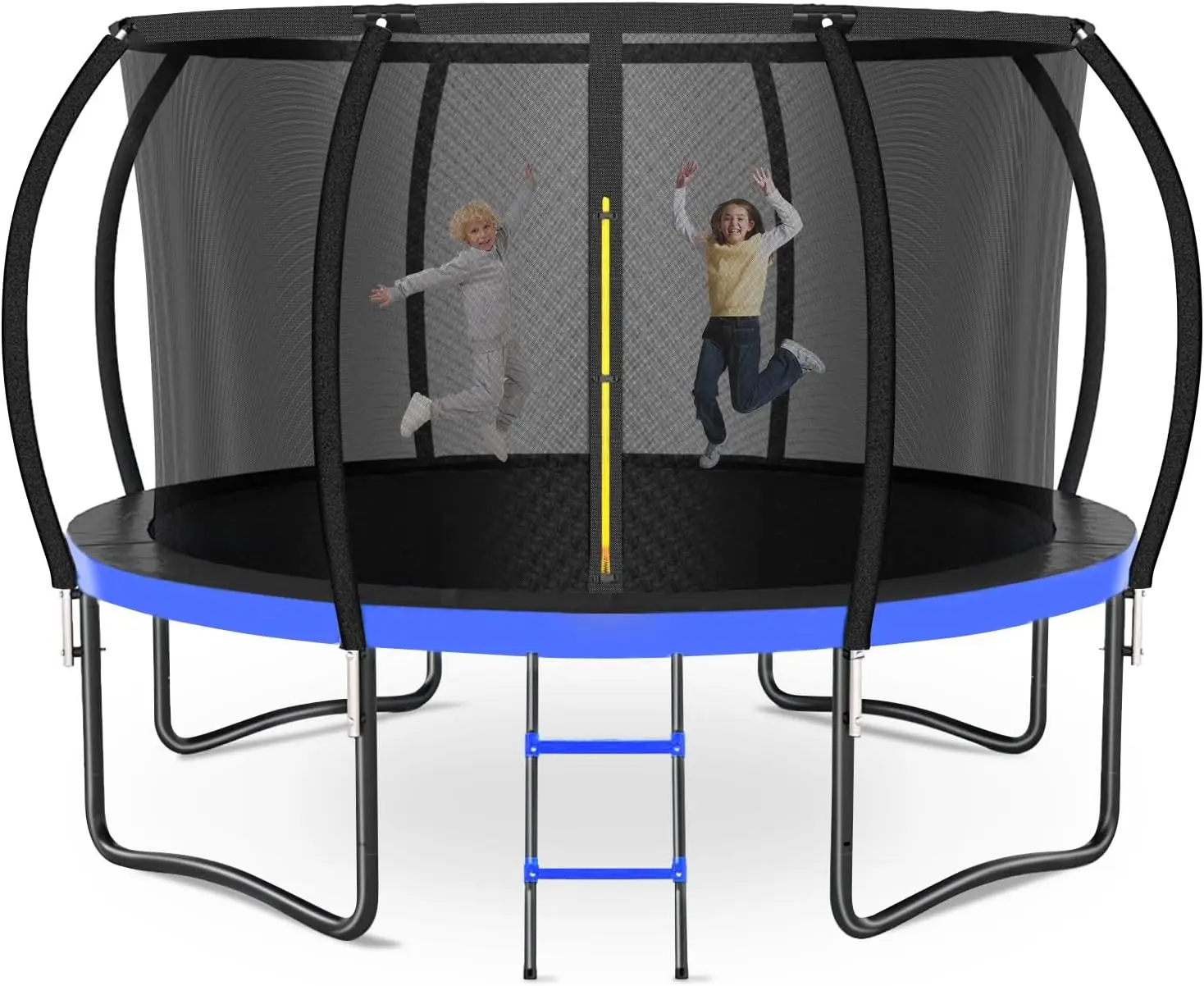 14 FT Trampoline for Kids and Adults, with Curved Poles Enclosure Net & Ladder, 450 LBS Weight Capacity, Heavy Duty Outdoor Back