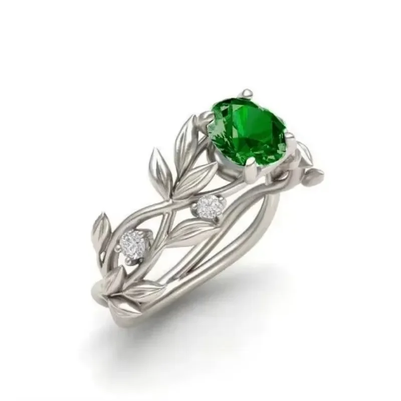 European and American style light luxury olive leaf sea blue zircon women\'s ring