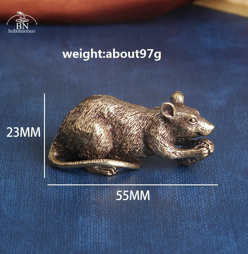 Antique Brass Home Office Desk Decoration Rat Statue Vintage Copper Animal Mouse Figurine Ornaments Kids Educational Adult Toys