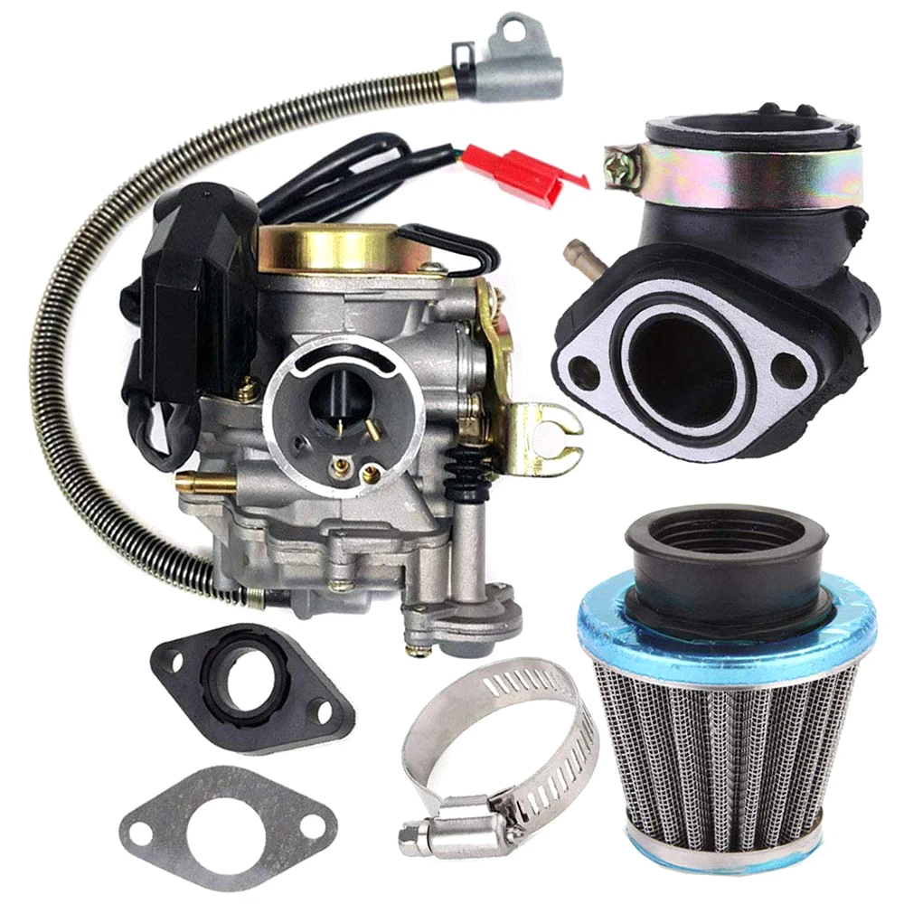 Carburetor Fit for GY6 50CC 49CC 4 Stroke Scooter Taotao Engine 18mm Carb Intake Manifold Air Filter Carburetor with Accessories