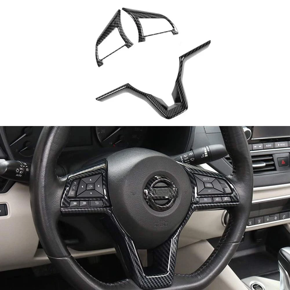 Carbon Fiber Steering Wheel Decoration Cover Frame Trim for Nissan Rogue Altima Sentra Kicks LEAF Versa Accessories