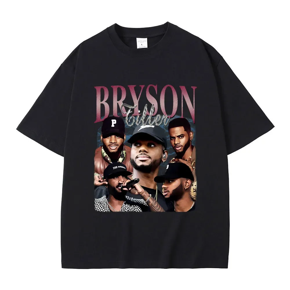 Oversized Tshirt Male Casual 100% Cotton Tees Men's Black Streetwear Vintage Bryson Tiller Graphic Print T-shirt Men Hip Hop Rap