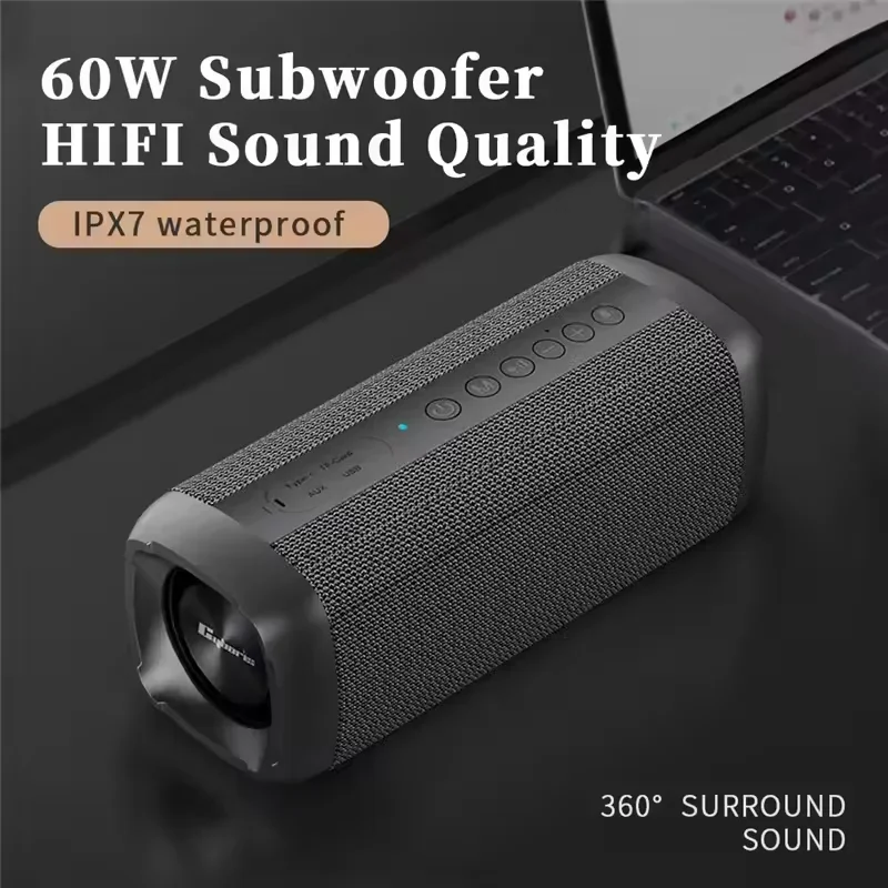 60W DSP Portable Wireless Blue tooth Speaker, High-End Fabric, IPX7 Waterproof 360 Degree Surround Sound,TWS Pairing for Home