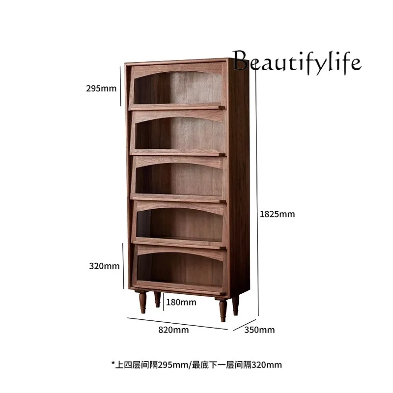 

North American Black Walnut Solid Wood Bookcase Living Room Dust Belt Glass Display Cabinet Nordic Locker