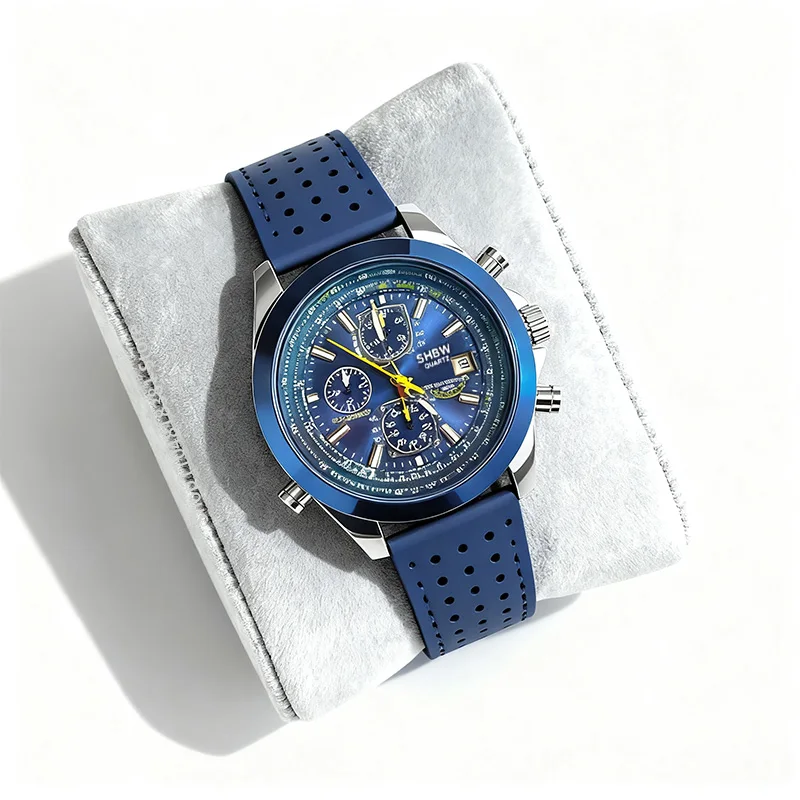 

SHBW Кварцевые мужские часы Роскошный светящийся календарь Водонепроницаемые круглые автоматические наручные часы с 4-кнопочным циферблатом с разноцветным циферблатом