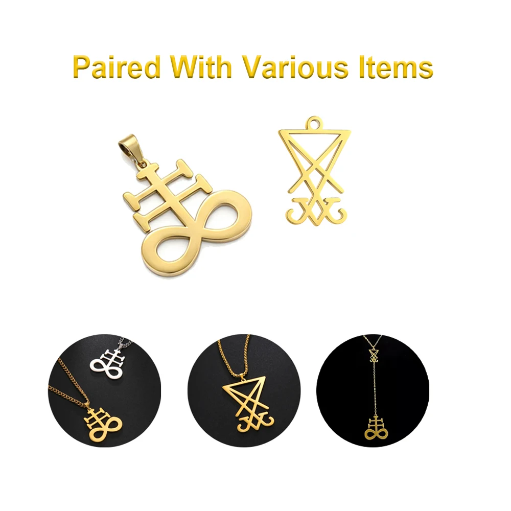 5-teiliges Leviathan-Kreuz Sigil des Luzifer Anhänger-Set Satanisches Okkultes Edelstahl Gotisches Amulett-Schmuckset für Männer – Detail 3