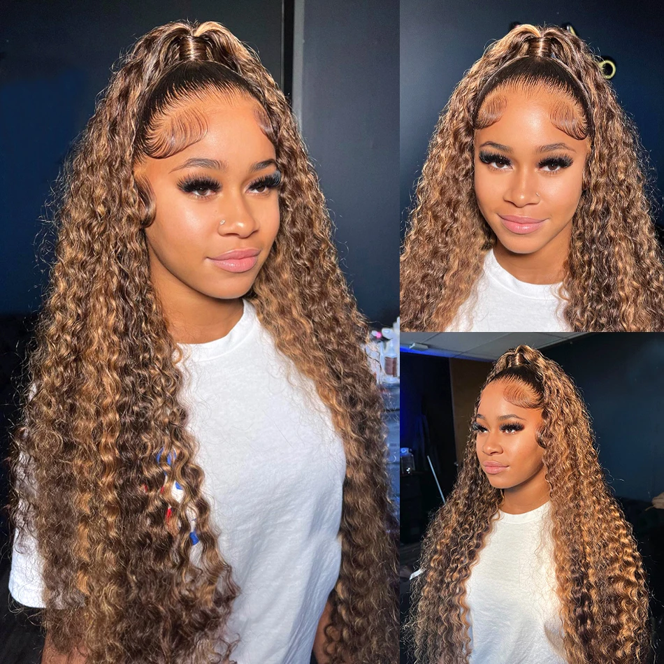 13x6 Highlight Wig Human Hair Lace Frontal Wig 13x4 Deep Curly Water Wave Colored Honey Brown Lace Front Human Hair Wigs On Sale