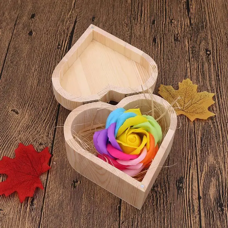 Creative Soap Flower Gift Box Valentine's Day Gift Valentines Day Decoration Rose Flower Heart-shaped Wooden Box