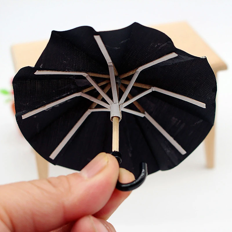 Dollhouse Simulation Mini Black Umbrella Can Open The Retro Miniature Scene Ornament Black Umbrella