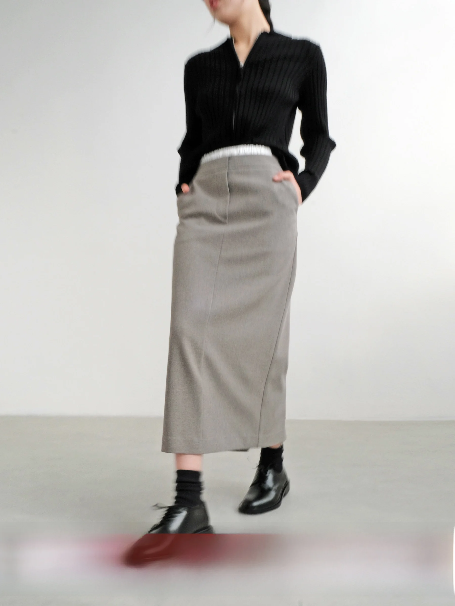 

High Waist A-Line Midi Skirt with Side Slit Design Elastic Waist Slimming And Lengthening Straight f Skirt Commute Sle