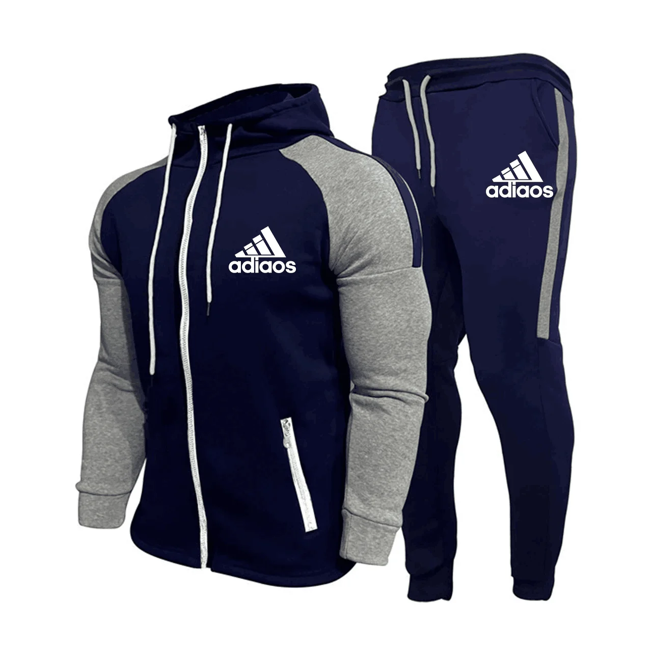 2024New, Men\'s Zipper Stand Collar Workout Set, Sweatshirt & Sweatshirt, Sports Suit, Running, Fitness Clothing