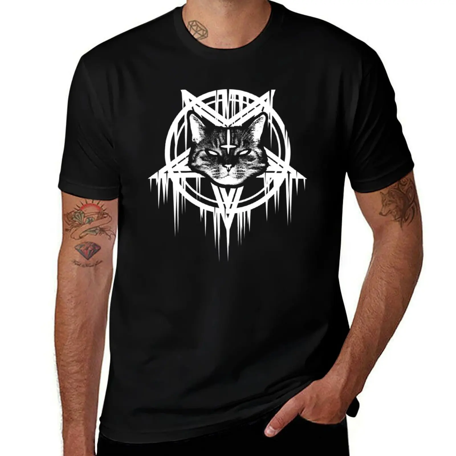 Satanic Black Metal Cat CATAN 666 T-Shirt Man t-shirt cute tops anime t shirts mens fashion