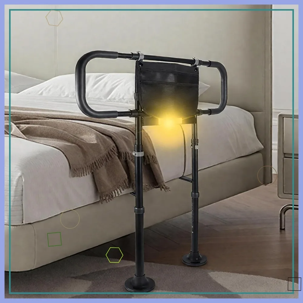 Adjustable Bed Safety Rails with Motion Sensor Light & Storage Bag - Supports 400lbs, Fits Queen King Twin Full Beds