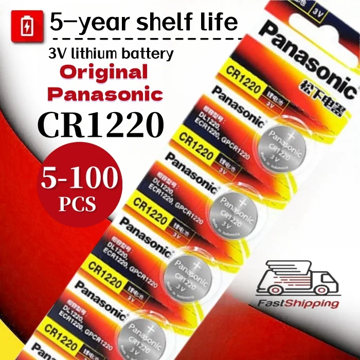 

NEW 5-100PCS Panasonic CR1220 3V battery ECR1220 DLCR1220 Button Batteries Cell Coin Lithium Battery For Watch Electronic Toy