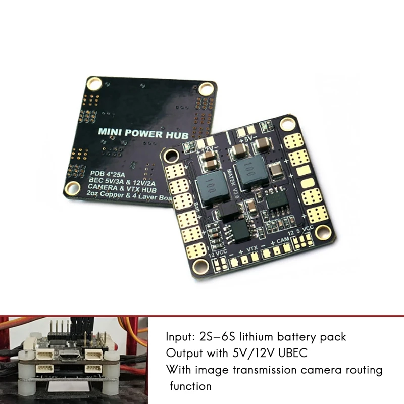 Mini Power Hub Distribution Board, PDB com BEC, 5V e 12V, para FPV, QAV250, ZMR250, Multicopter, Quadcopter