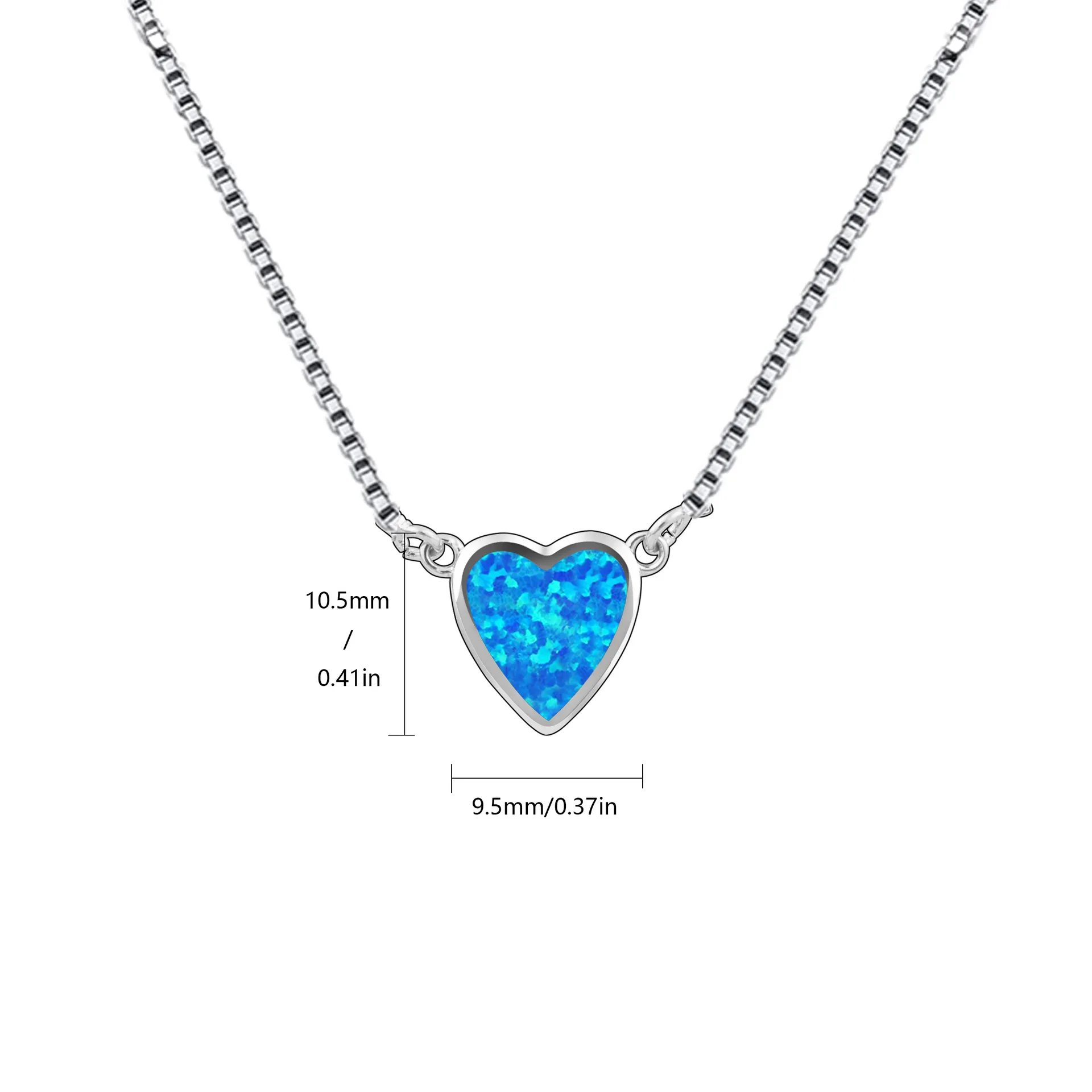 Created Opal Heart Necklace, Dainty Layering Chain for Women, Elegant Box Chain Jewelry Gift for Mom Daughter,Blue Green Pendant