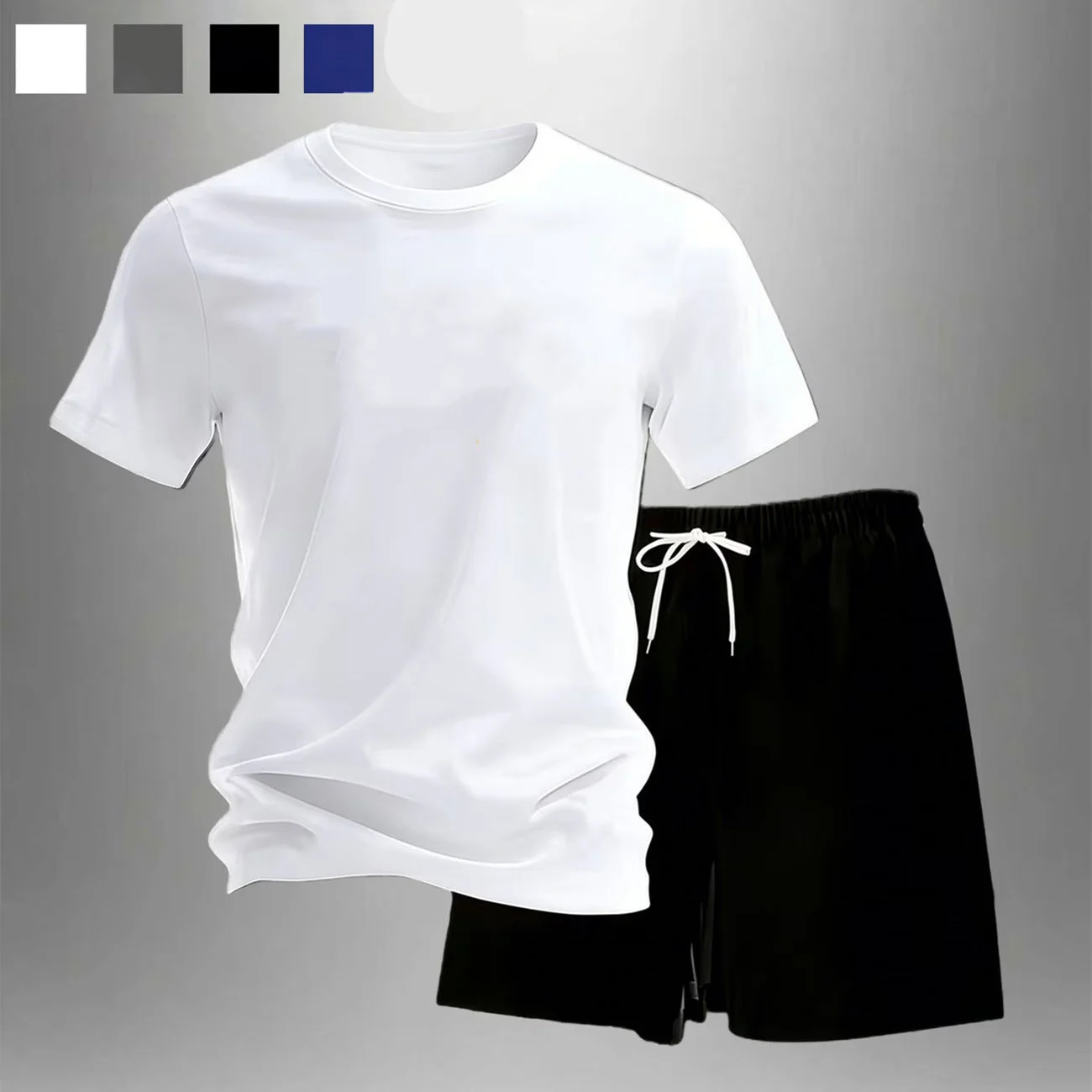 2026 Casual Sports 2-Piece Sets Solid Colors Mesh Breathable Short-Sleeved T-Shirt + Shorts Sets Jogging Running Sets Man Summer