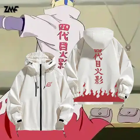 Kawaii Naruto 4Th Hokage Minato Namikaze Zip Up Hoodie Jacket Anime Peripheral Flame Print Casual Streetwear Jacket Men Women