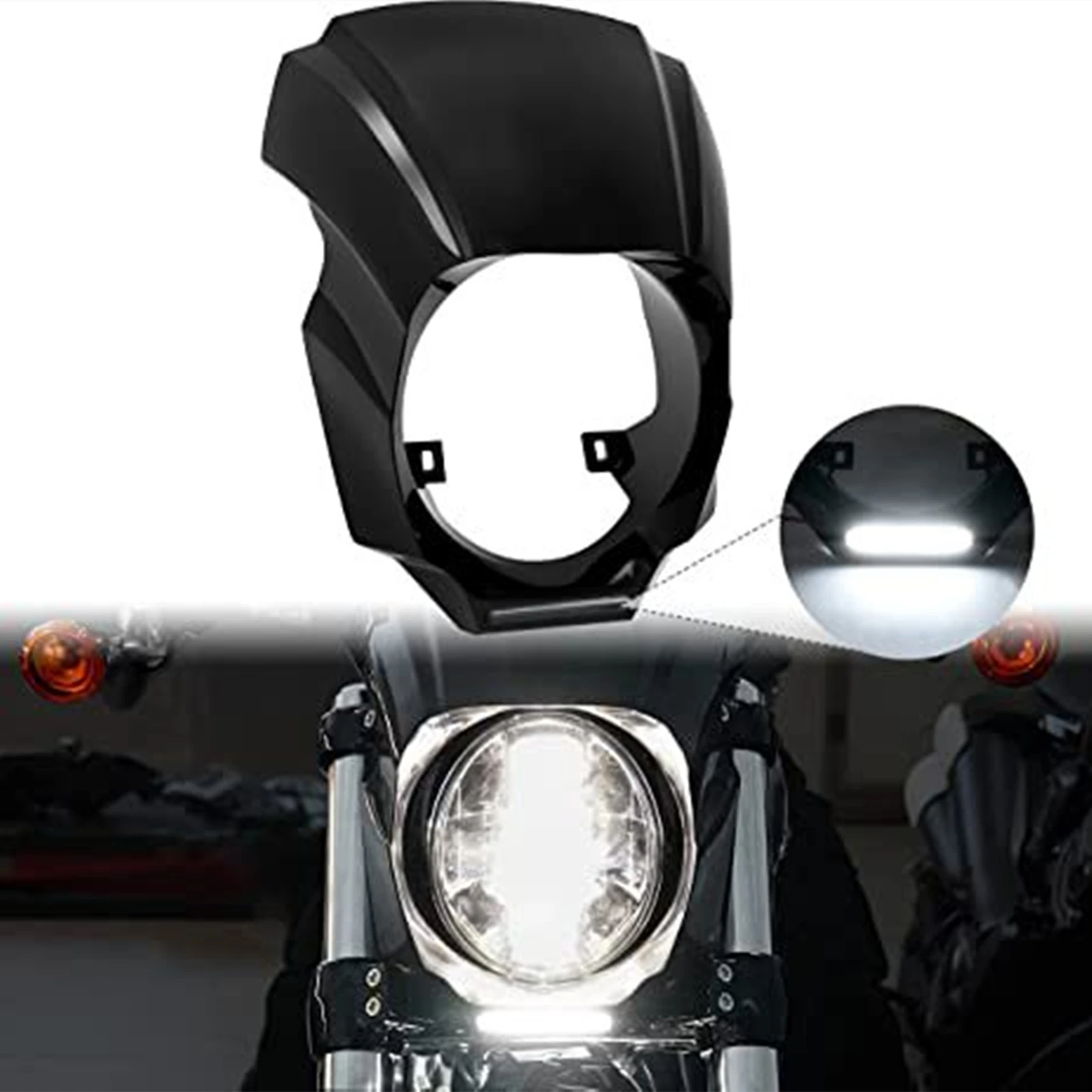 

Motorcycle Outer Headlamp Front Lamp Headlight Fairing Cover Frame W/ LED Light For Harley Softail Breakout FXBR FXBRS 2018-2023