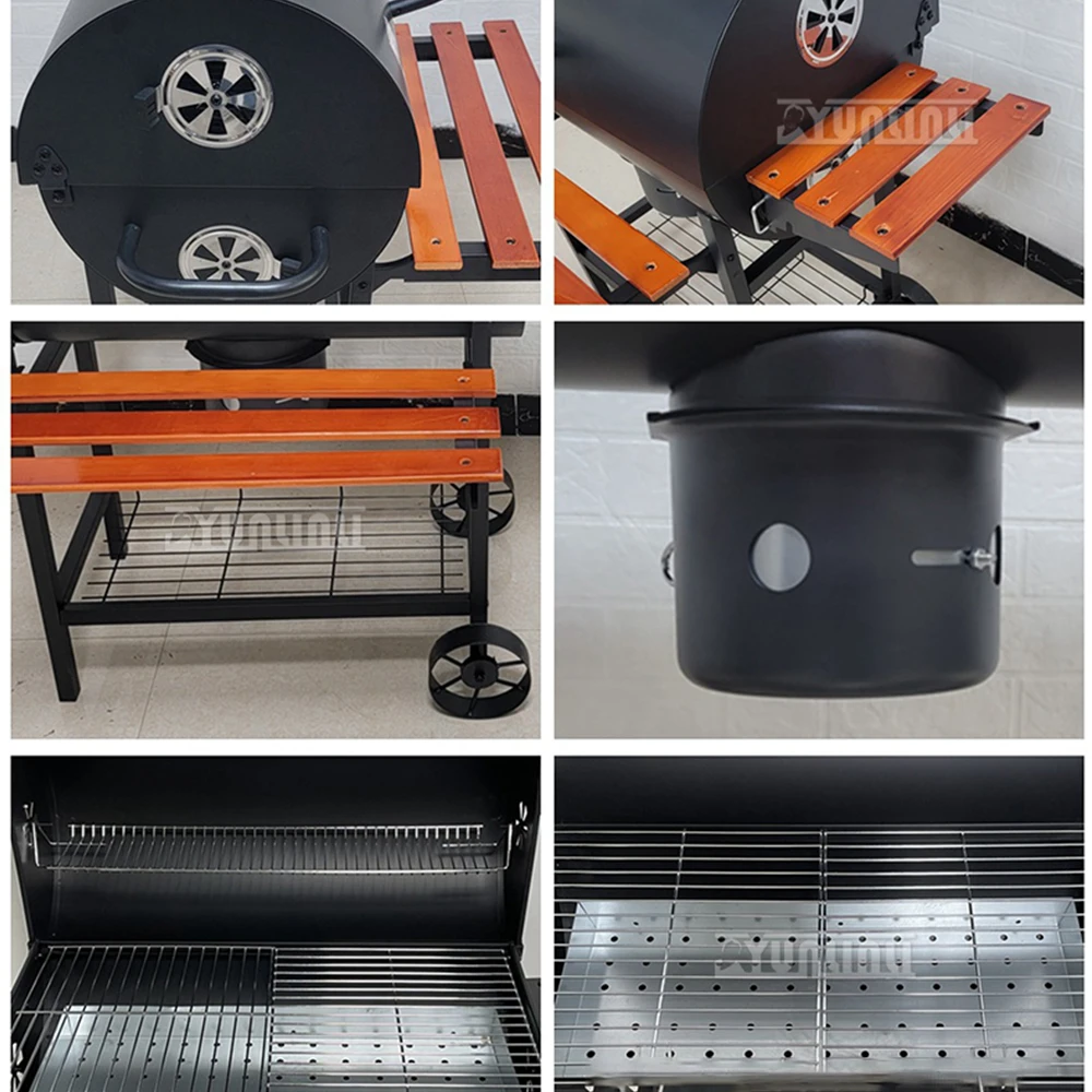 

Charcoal Grill Barrel style BBQ Charcoal Grill with Three Item Racks Thermometer Double-Layer Chrome-Plated Iron Baking