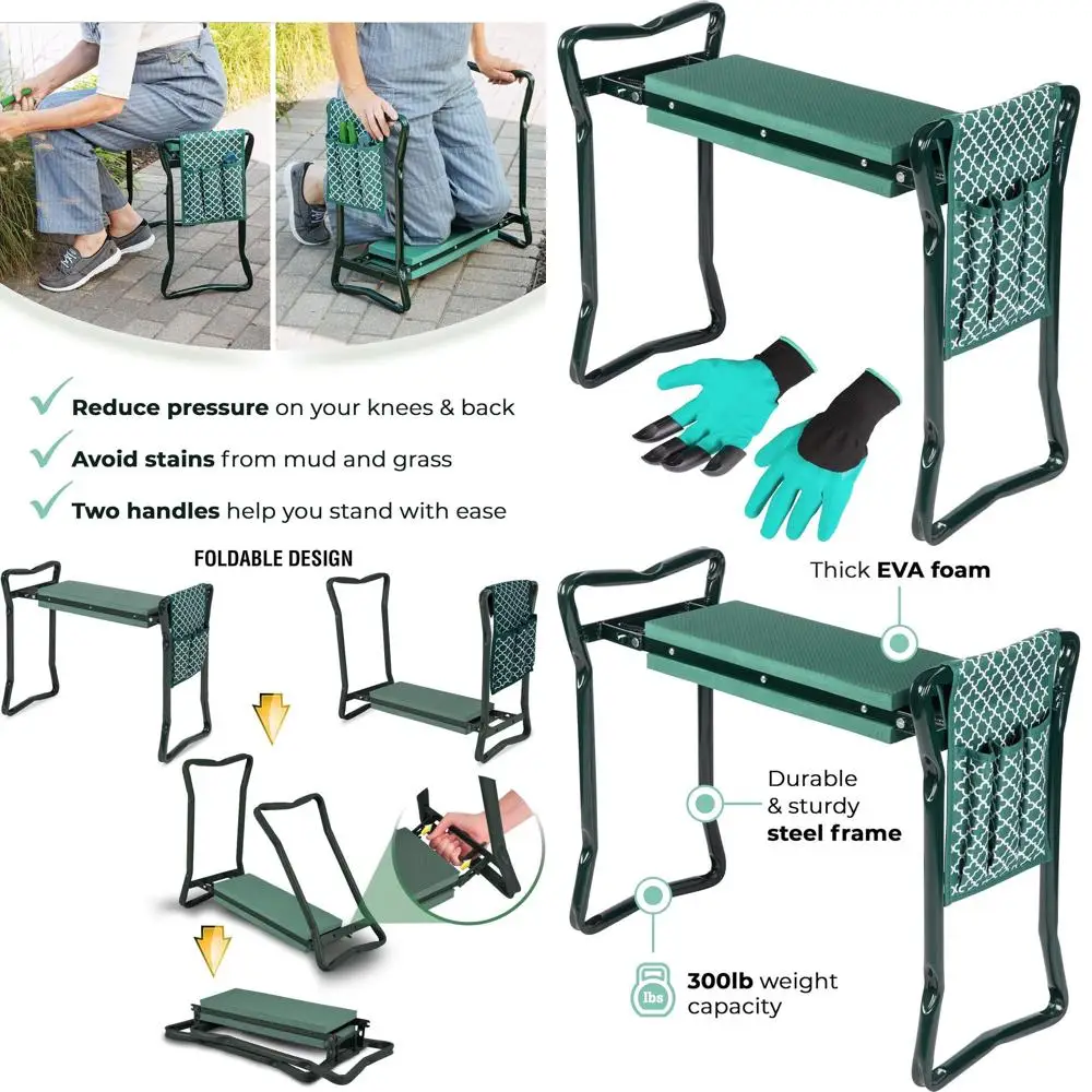 

Knee-Saving Garden Seat with Storage - Dirt and Stain Protection, Cushioned EVA Foam Pad, Lightweight Bench with Tool Pouch