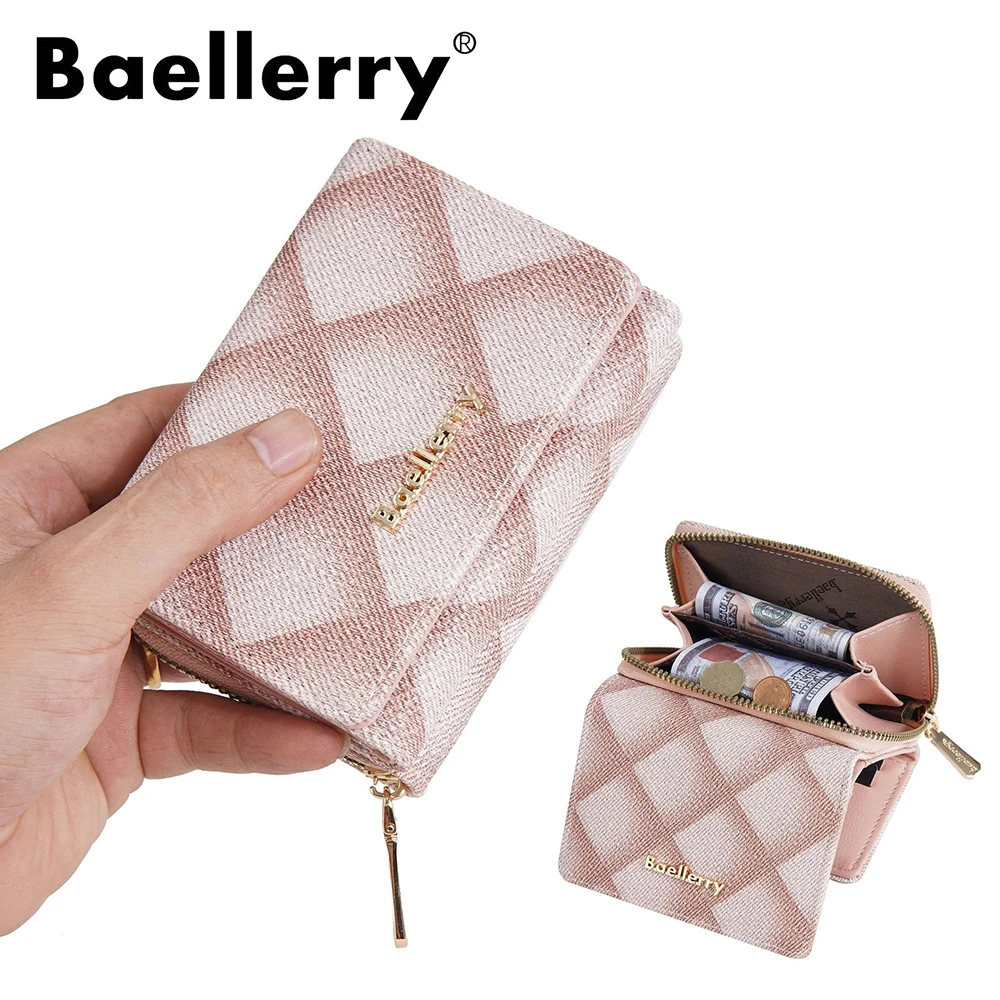 Baellerry Slim Minimalist Wallet for Women, Short Ins Tri-Fold Leather with Multi Card Pockets, Chic Zippered Coin Purse
