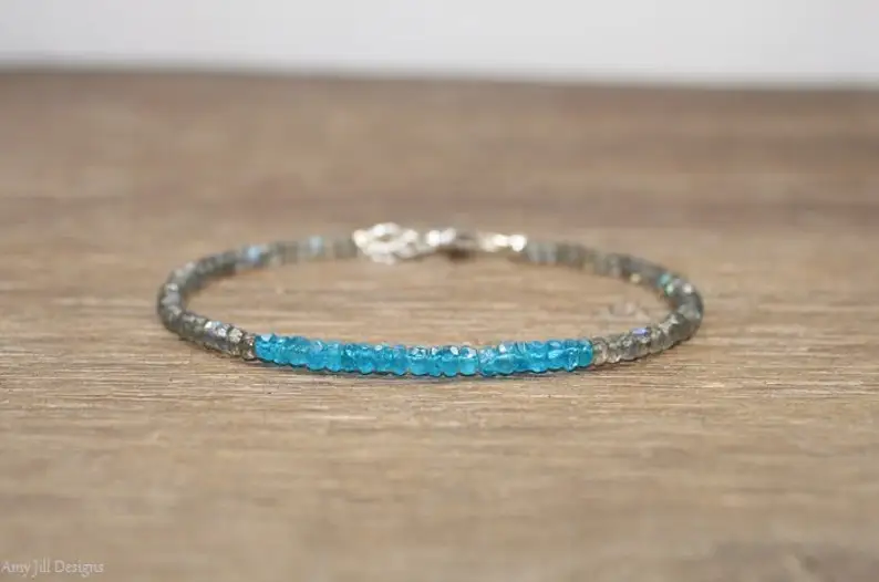 Neon Apatite and Labradorite Bracelet, Labradorite Jewelry, Layering Bracelet, Blue Flash, Gemstone Bracelet