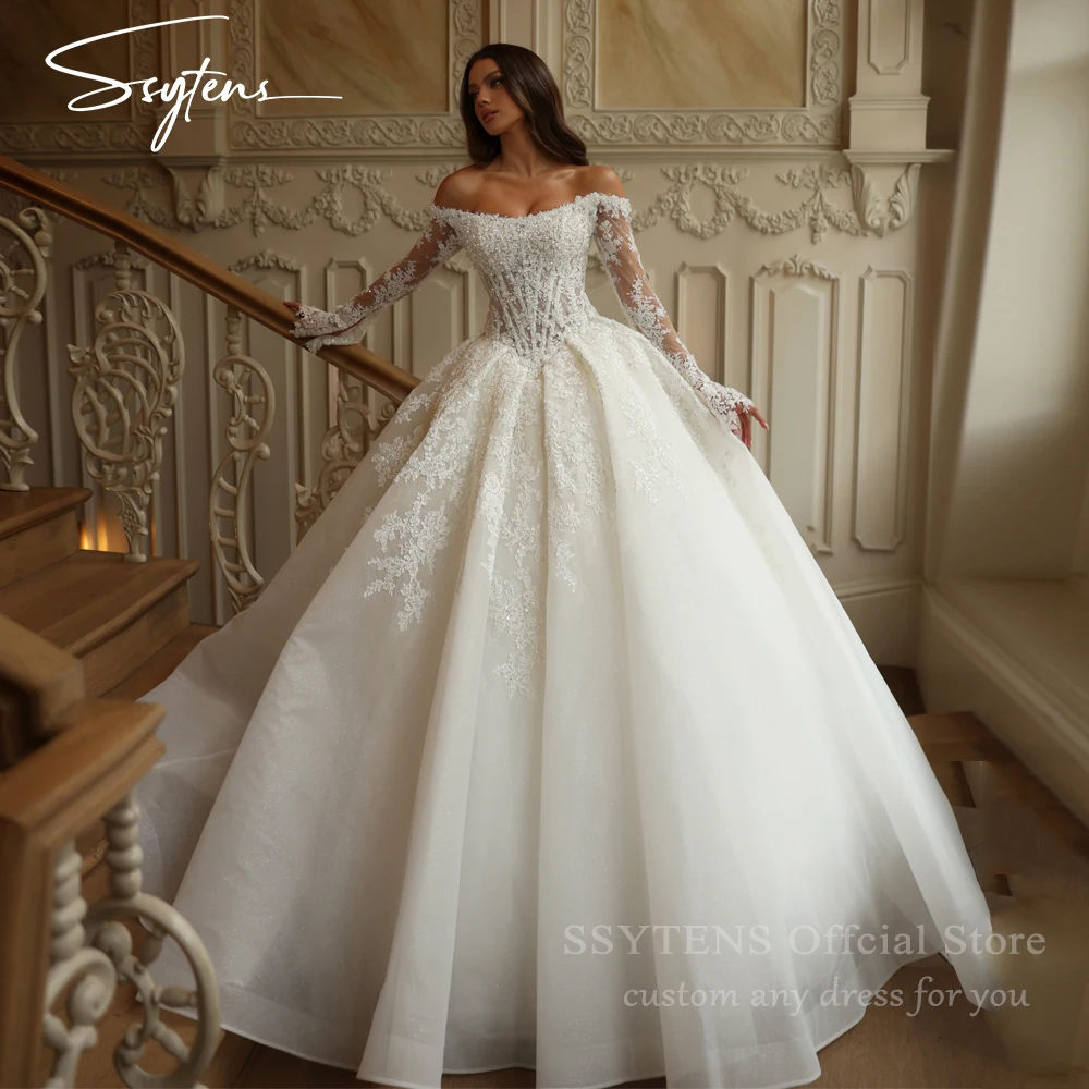 SSYTENS Customizd Off Shoulder Long Sleeves Princess Wedding Dresses 2027 Luxury Ivory Plus Bride Dresses Romantic Bridal Gown