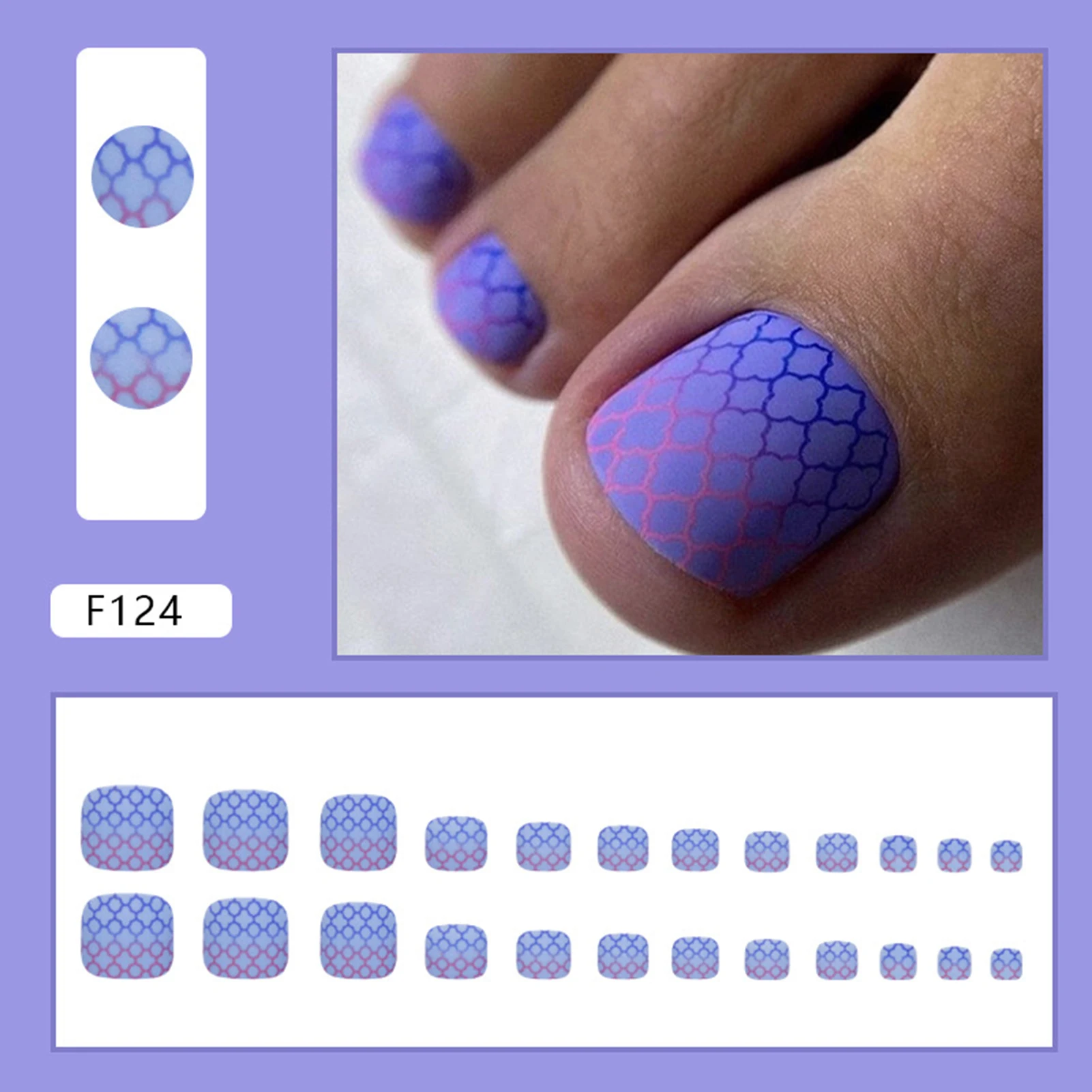 Frosted False Toenail Gradient Style Resin Artificial Nail Manicure Nail Art Set for Lady Beauty Nail Makeup