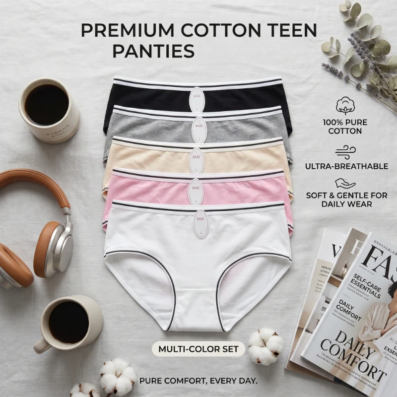 Japanese Korean Style Girls Cotton Underwear Solid Color Breathable Briefs for Teens Middle Waist Panties 7-13Years Old