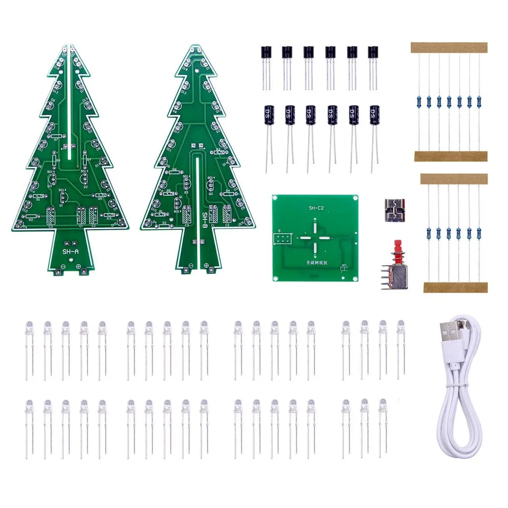 

Red Green Yellow LED LED Christmas tree flashing Three-Dimensional Design 3 Color /7 Color 3D LED Christmas Tree Kit