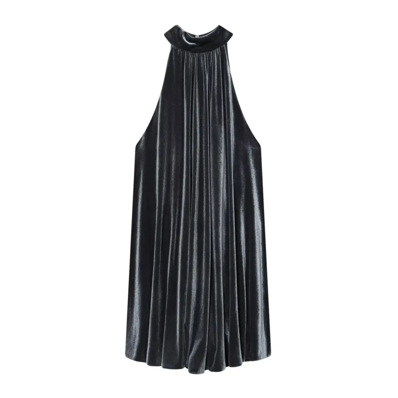 HipSeam-minivestido de terciopelo con dobladillo de burbuja para mujer, vestido Sexy con espalda descubierta y cuello Halter, por debajo de la rodilla, para primavera y verano