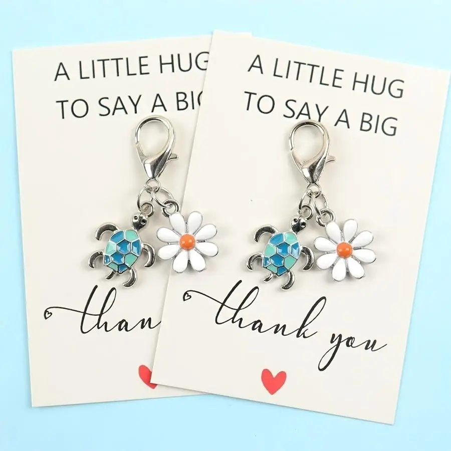 1/5/10/20/50/100pcs 1 pc / 2 pcs Sea Turtle and Small Daisy Keychain in Contrasting Blue and Silver, Strong Oceanic Summer Vibe,