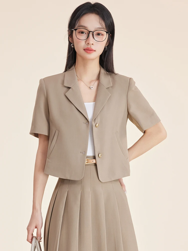 

Женский костюм с коротким рукавом: пиджак и юбка, комплект 2026 года, новинка лета, премиум-класс, маленький размер, готовый комплект