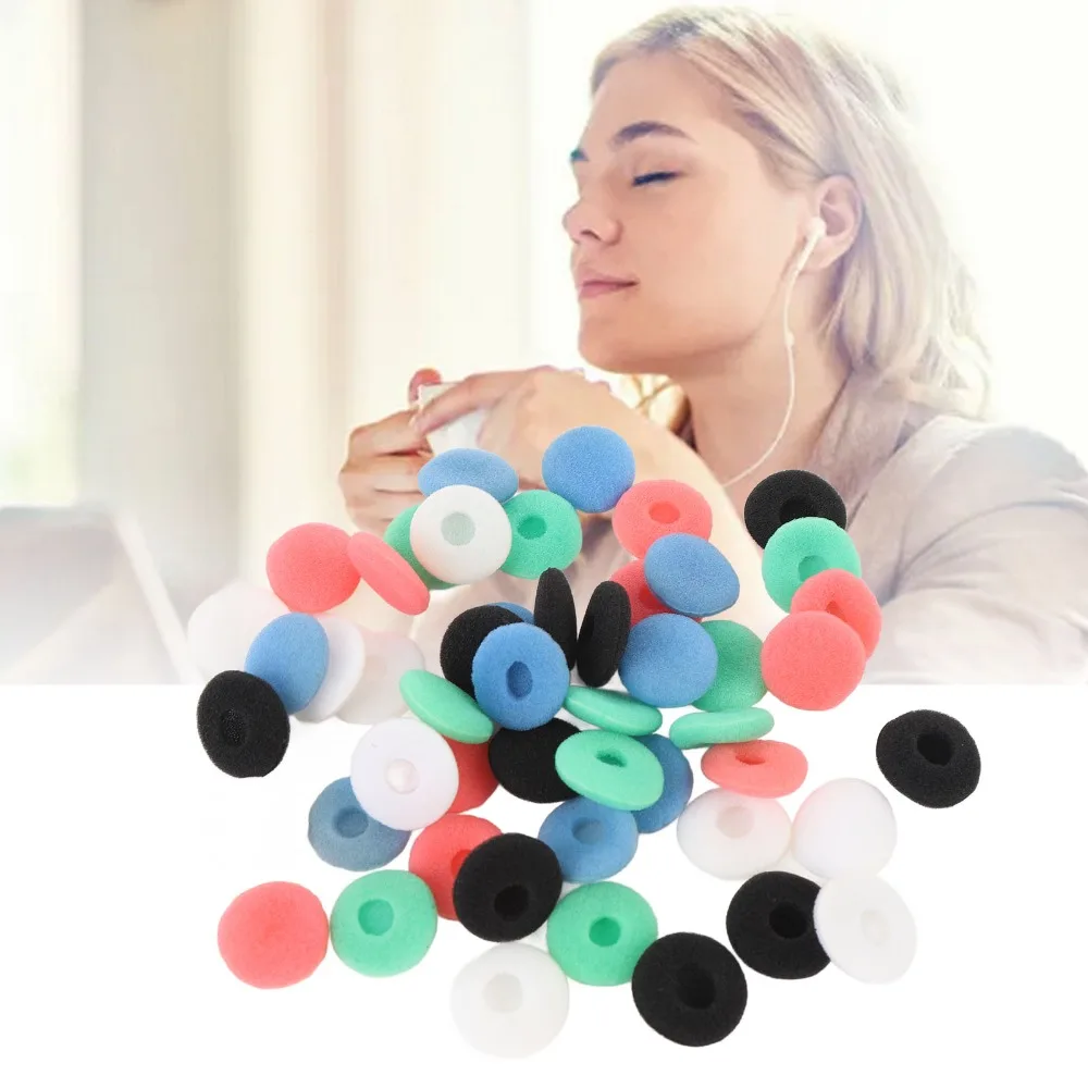 50pcs 15mm Earbud Sponge Cover Soft Foam Black White Red Blue Green Earbud Tip Noise Isolation Sponge MP4 Player