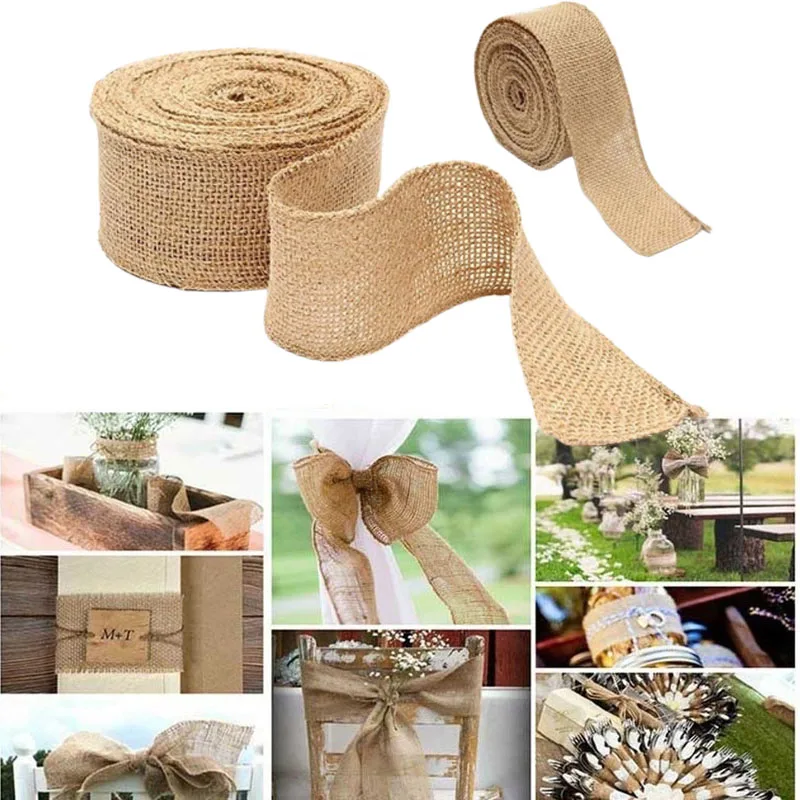 2M/Roll Natural Jute Burlap Ribbons for Crafts Vintage Rustic Wedding Party Decorative DIY Home Christmas Gift Wrapping Supplies