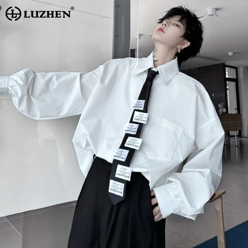 

LUZHEN Original High End Fashion Loose Shirt 2024 Stylish Casual Necktie Decorate Design Baggy Long Sleeve Tops Versatile LZ5049