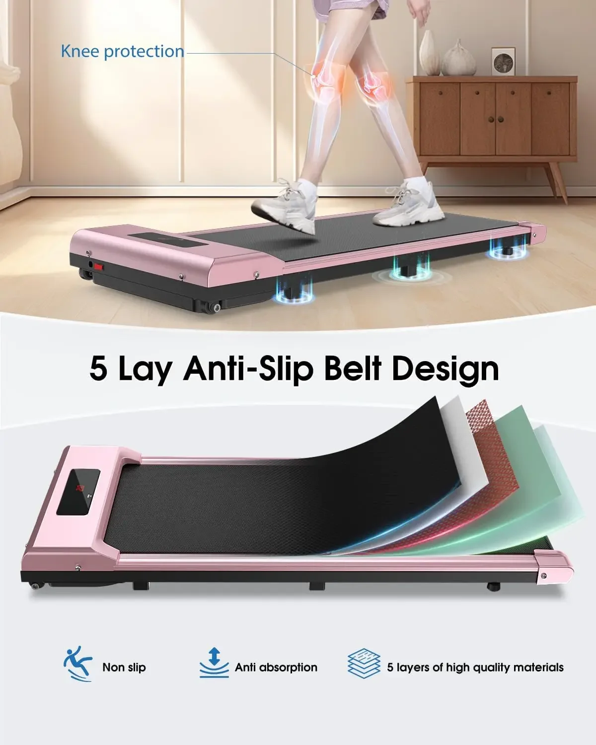 Folding Running Treadmill Mini Quiet Walking Pad with Wide Runing Belt Under Desk Treadmill Home Foldable Portable Treadmill