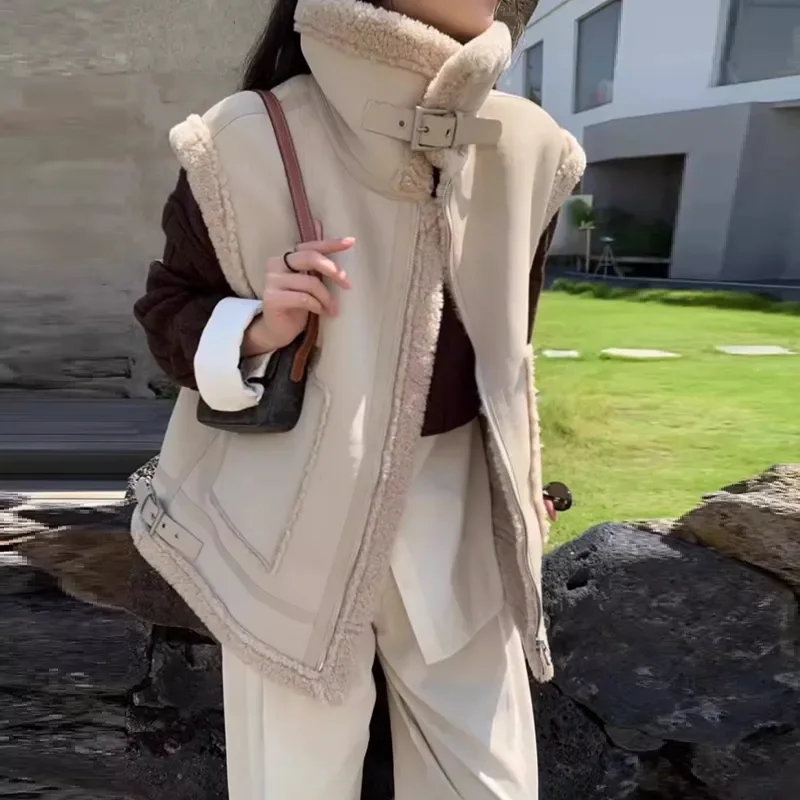 Autumn Winter New High-End Velvet Vest Coat Women Fashion Leopard- Fur One Mid-Length Coat Loose Warm Vest Jacket Female 956