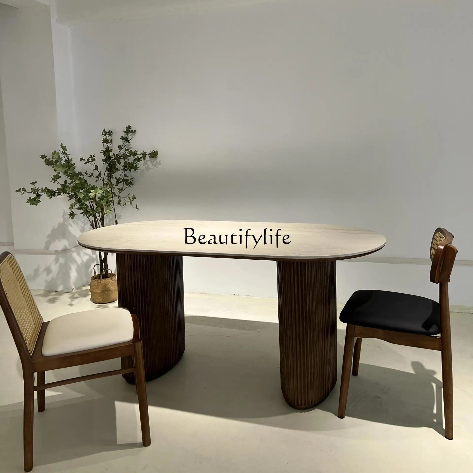 

Solid wood walnut large board workbench minimalist rectangular household dining table