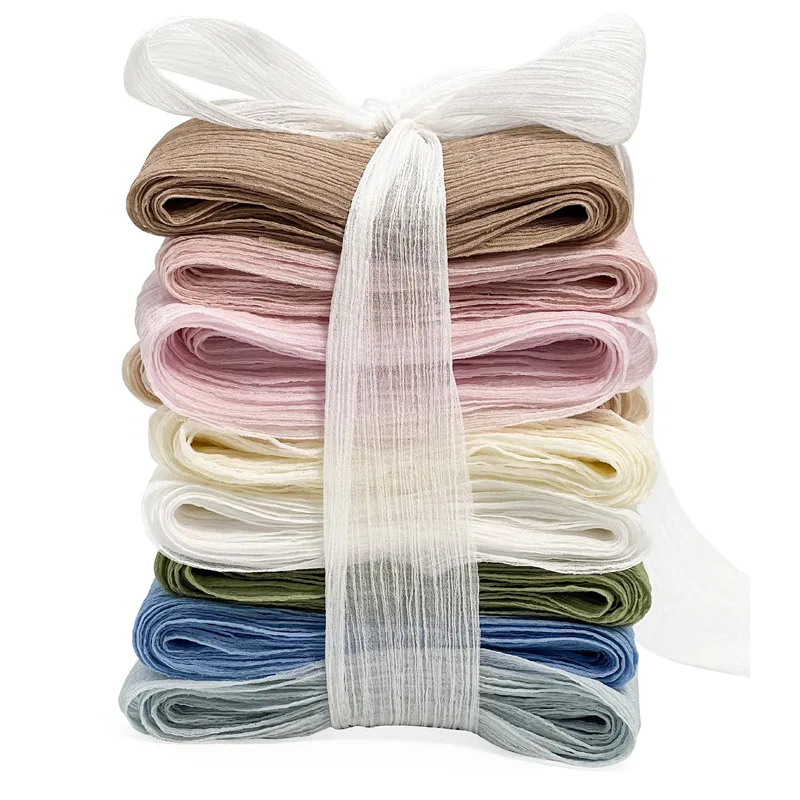 5m Silk Hand Tear Curled Edge Ribbon Chiffon Ribbon Wedding Invitation Hand Holding Flower Binding Transparent Ribbon Decoration