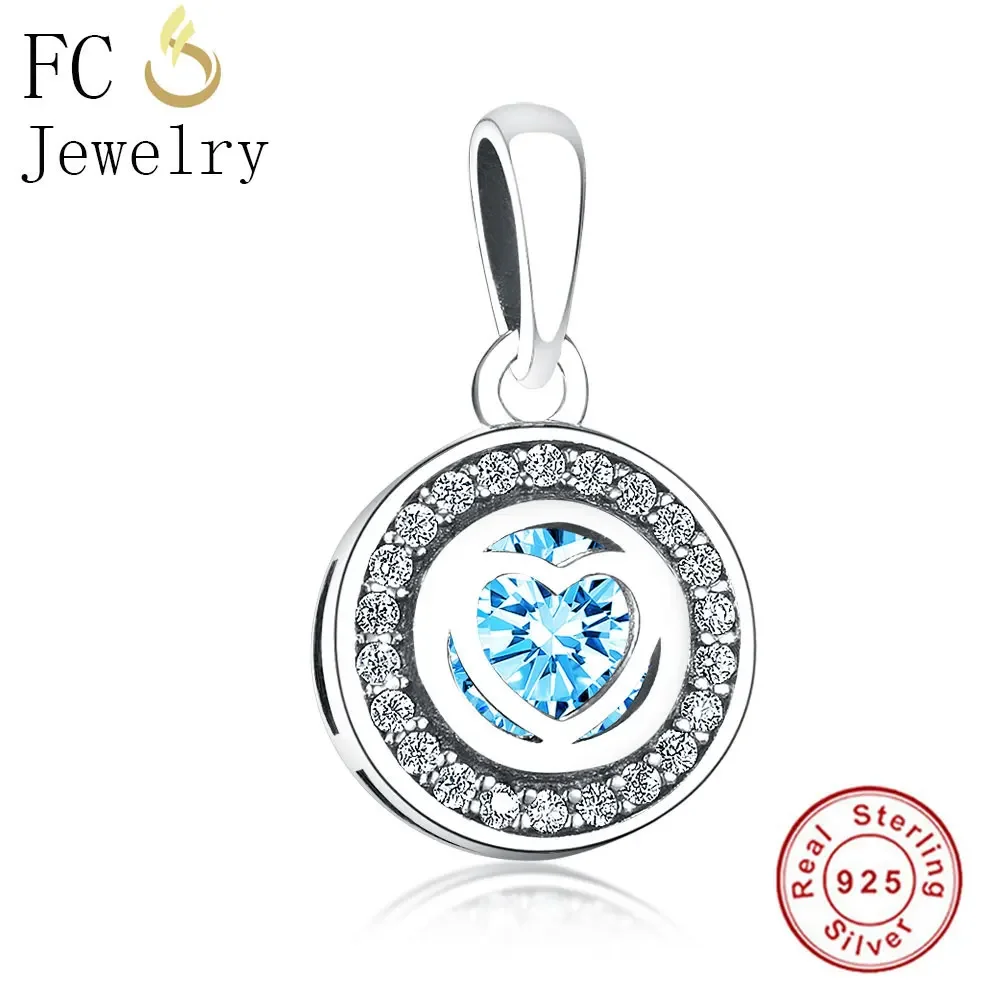 FC Jewelry Fit Original Brand Charms Bracelets 925 Sterling Silver Love Heart Blue Pink White CZ Stone Beads Pendant Berloque