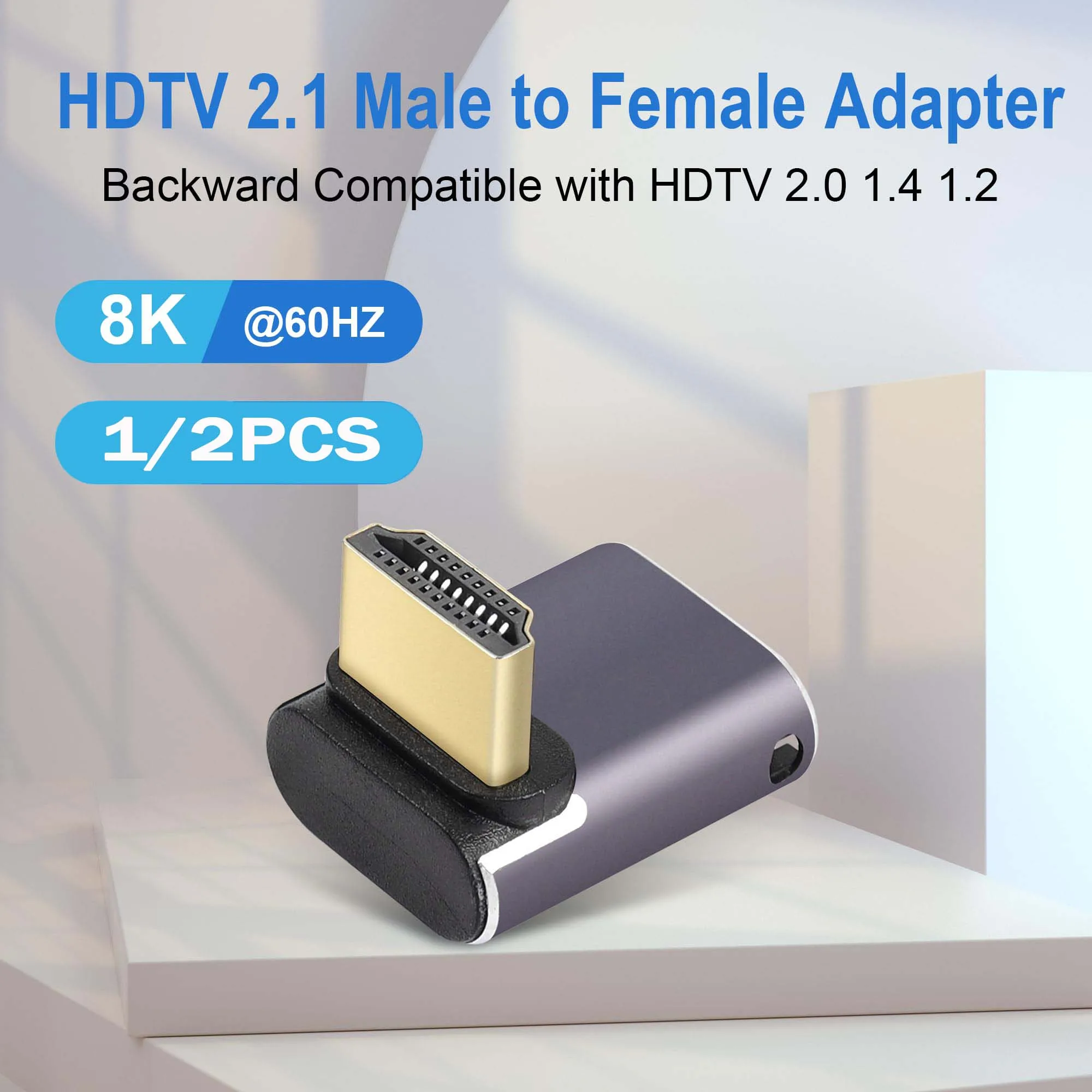Adaptateur HDMI 2.1 à angle droit 90 degrés 8K (lot de 2), angle haut et bas |   Connecteur d'extension HDMI mâle vers femelle en alliage d'aluminium