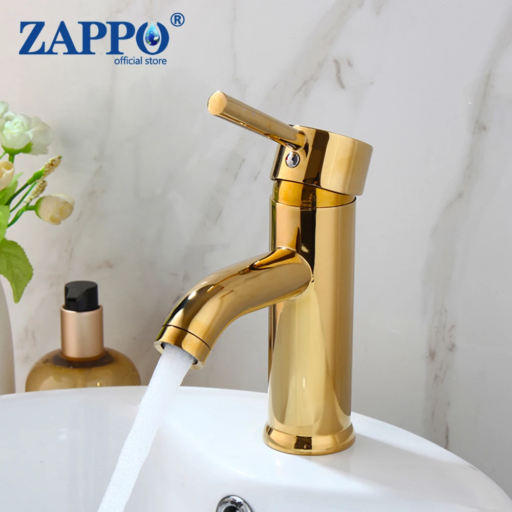 

ZAPPO Gold Polished Bathroom Basin Sink Faucet Single Handle Deck Mounted Bathroom Hot Cold Water Mixer Tap for Bathroom Sink